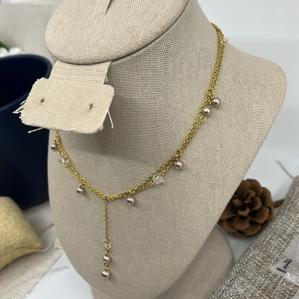 🌟 Elegant Gold-Tone Napier-Inspired Drape Necklace with Pearl Accents - Picture 5 of 14